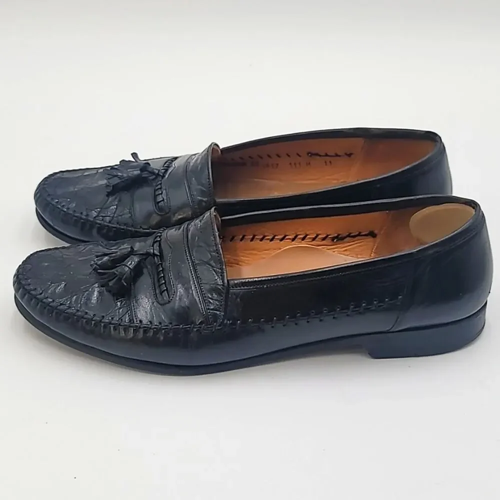 JOHNSTON & MURPHY sz11 Domani Genuine Alligator Kiltie Tassel Loafers SPAIN